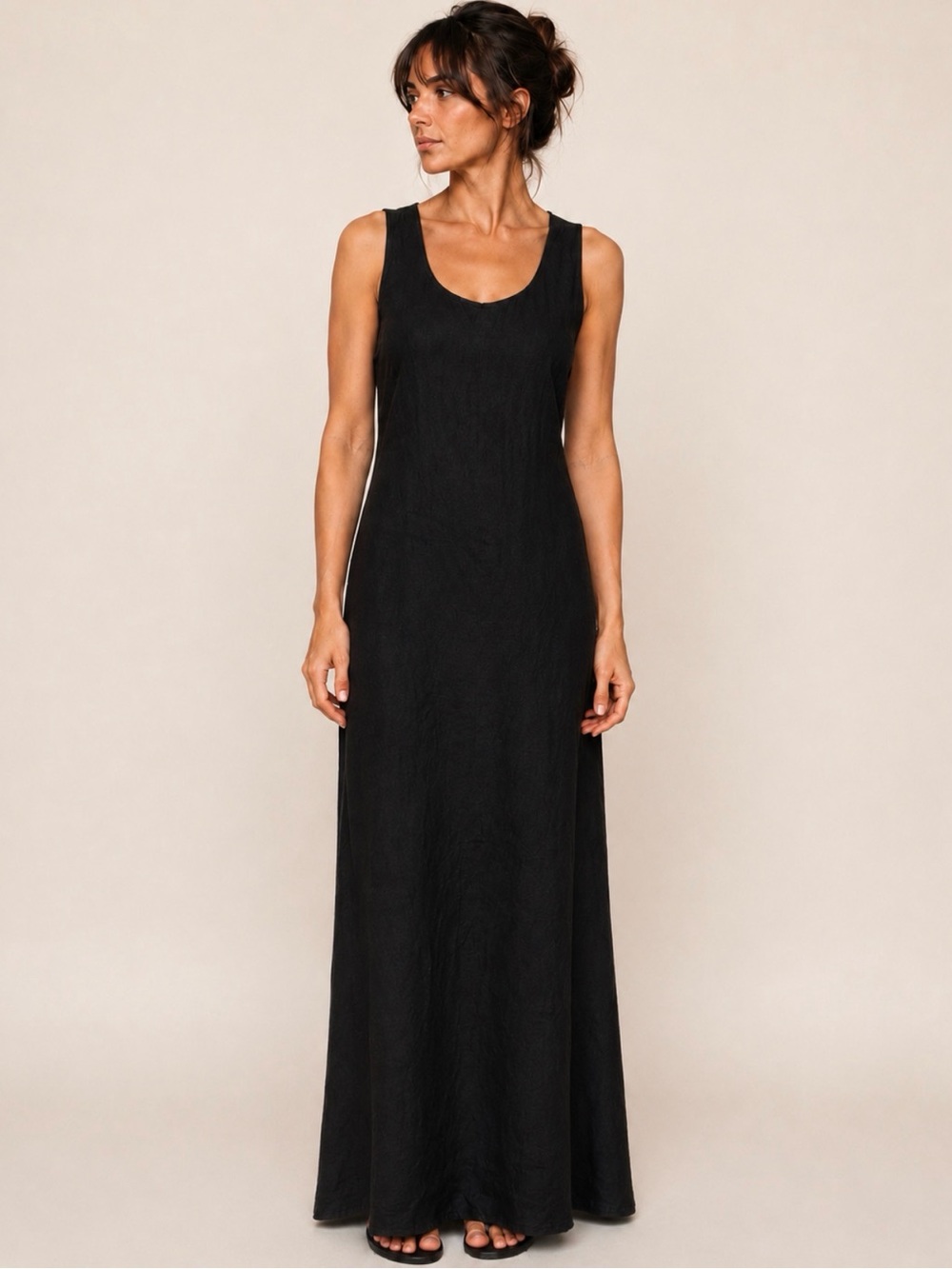 Martina Innocenti 100% Linen Black Maxi Dress – XL (Fits M–L) Made in Italy